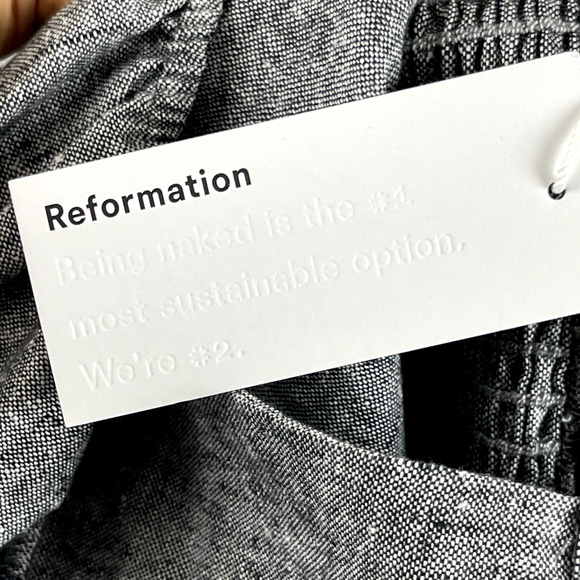 Reformation Gambino Harper Mini Dress Womens 6 Gray Puff Sleeve Smocked NWT - Picture 16 of 16